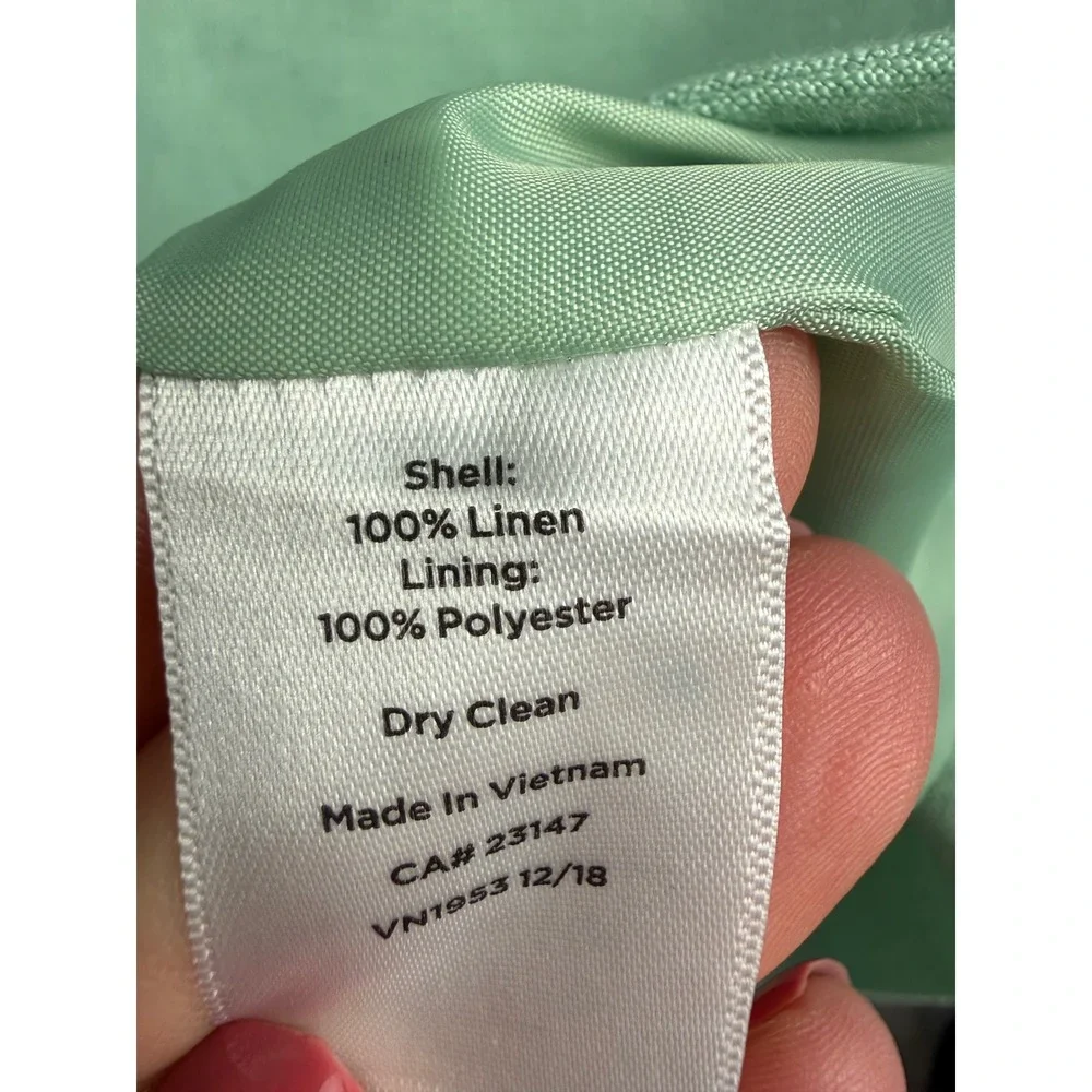 Talbots Womens 12 Mint Green 100% Linen Open Front Blazer Jacket VN1953 12
